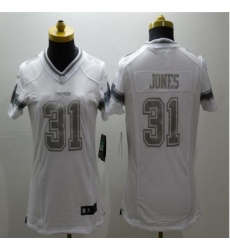 Women New Cowboys #31 Byron Jones White Stitched NFL Limited Platinum Jersey