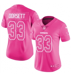 Womens Nike Cowboys #33 Tony Dorsett Pink  Stitched NFL Limited Rush Fashion Jersey