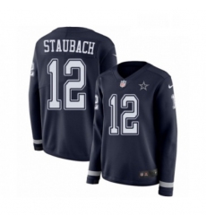 Womens Nike Dallas Cowboys 12 Roger Staubach Limited Navy Blue Therma Long Sleeve NFL Jersey