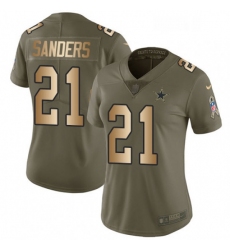 Womens Nike Dallas Cowboys 21 Deion Sanders Limited OliveGold 2017 Salute to Service NFL Jersey