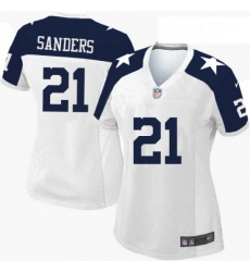 Womens Nike Dallas Cowboys 21 Deion Sanders Limited White Throwback Alternate NFL Jersey