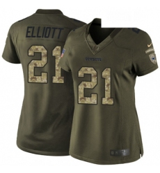 Womens Nike Dallas Cowboys 21 Ezekiel Elliott Elite Green Salute to Service NFL Jersey