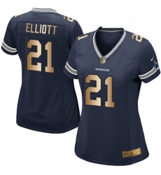 Womens Nike Dallas Cowboys 21 Ezekiel Elliott Elite NavyGold Team Color NFL Jersey