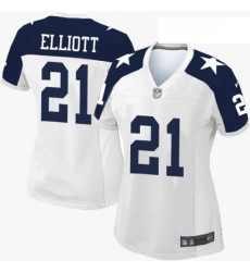 Womens Nike Dallas Cowboys 21 Ezekiel Elliott Elite White Throwback Alternate NFL Jersey