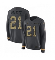 Womens Nike Dallas Cowboys 21 Ezekiel Elliott Limited Black Salute to Service Therma Long Sleeve NFL Jersey