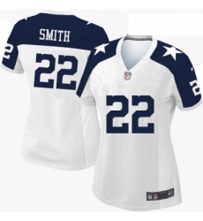 Womens Nike Dallas Cowboys 22 Emmitt Smith Elite White Throwback Alternate NFL Jersey