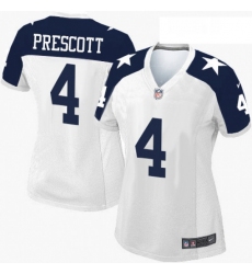 Womens Nike Dallas Cowboys 4 Dak Prescott Elite White Throwback Alternate NFL Jersey