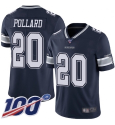 Youth Cowboys 20 Tony Pollard Navy Blue Team Color Stitched Football 100th Season Vapor Limited Jersey