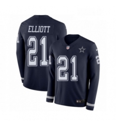 Youth Nike Dallas Cowboys 21 Ezekiel Elliott Limited Navy Blue Therma Long Sleeve NFL Jersey