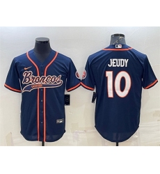 Men Denver Broncos 10 Jerry Jeudy Navy With Patch Cool Base Stitched Baseball Jersey