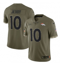 Men Denver Broncos 10 Jerry Jeudy Olive 2022 Salute To Service Limited Stitched Jersey