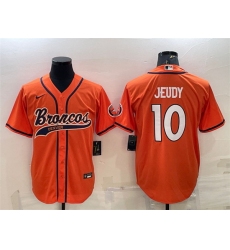 Men Denver Broncos 10 Jerry Jeudy Orange With Patch Cool Base Stitched Baseball Jersey