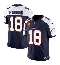 Men Denver Broncos 18 Peyton Manning Navy 2024 F U S E  With 4 Star C Patch Vapor Limited Stitched Football Jersey