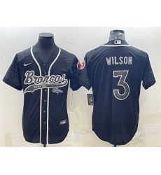 Men Denver Broncos 3 Russell Wilson Black Reflective With Patch Cool Base Stitched Baseball Jersey