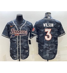 Men Denver Broncos 3 Russell Wilson Grey Camo With Patch Cool Base Stitched Baseball Jersey