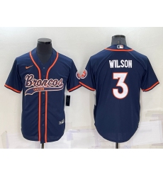 Men Denver Broncos 3 Russell Wilson Navy Cool Base Stitched Baseball Jersey