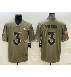 Men Denver Broncos 3 Russell Wilson Olive 2022 Salute To Service Limited Stitched Jersey