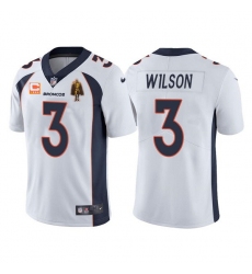 Men Denver Broncos #3 Russell Wilson White With C Patch & Walter Payton Patch Limited Stitched Jersey