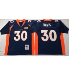 Men Denver Broncos 30 Terrell Davis Navy M&N Throwback Jersey
