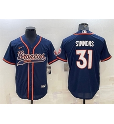 Men Denver Broncos 31 Justin Simmons Navy With Patch Cool Base Stitched Baseball Jersey