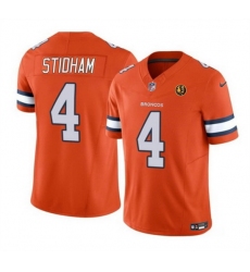 Men Denver Broncos 4 Jarrett Stidham Orange 2023 F U S E  With John Madden Patch Vapor Limited Stitched Football Jersey
