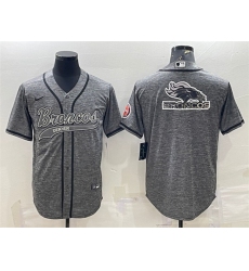 Men Denver Broncos Grey Team Big Logo With Patch Cool Base Stitched Baseball Jersey