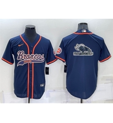 Men Denver Broncos Navy Team Big Logo With Patch Cool Base Stitched Baseball Jersey