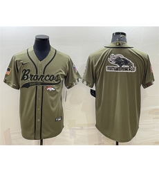 Men Denver Broncos Olive Salute To Service Team Big Logo Cool Base Stitched Baseball Jersey