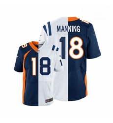 Men Nike Denver Broncos 18 Peyton Manning Elite OrangeRoyal Blue Split Fashion NFL Jersey