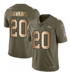 Men Nike Denver Broncos 20 Brian Dawkins Limited OliveGold 2017 Salute to Service NFL Jersey