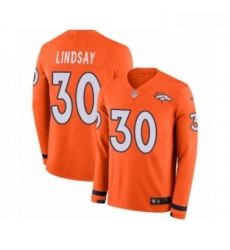 Men Nike Denver Broncos 30 Phillip Lindsay Limited Orange Therma Long Sleeve NFL Jersey