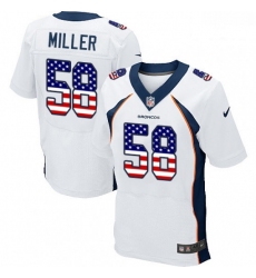 Men Nike Denver Broncos 58 Von Miller Elite White Road USA Flag Fashion NFL Jersey