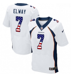 Men Nike Denver Broncos 7 John Elway Elite White Road USA Flag Fashion NFL Jersey
