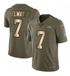 Men Nike Denver Broncos 7 John Elway Limited OliveGold 2017 Salute to Service NFL Jersey