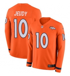 Nike Broncos 10 Jerry Jeudy Orange Team Color Men Stitched NFL Limited Therma Long Sleeve Jersey