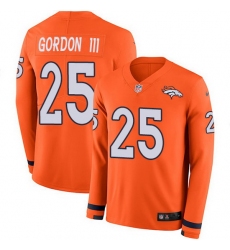 Nike Broncos 25 Melvin Gordon III Orange Team Color Men Stitched NFL Limited Therma Long Sleeve Jersey