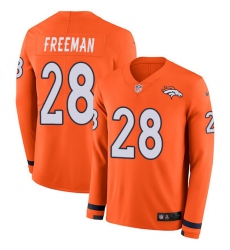 Nike Broncos #28 Royce Freeman Orange Team Color Men Stitched NFL Limited Therma Long Sleeve Jersey