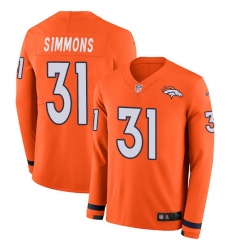 Nike Broncos #31 Justin Simmons Orange Team Color Men Stitched NFL Limited Therma Long Sleeve Jersey