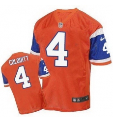 Nike Broncos #4 Britton Colquitt Orange Throwback Mens Stitched NFL Elite Jersey