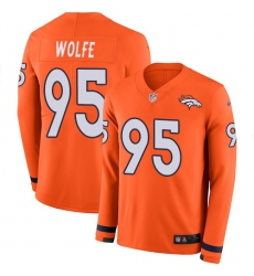 Nike Broncos #95 Derek Wolfe Orange Team Color Men Stitched NFL Limited Therma Long Sleeve Jersey