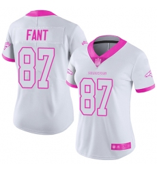 Broncos 87 Noah Fant White Pink Women Stitched Football Limited Rush Fashion Jersey