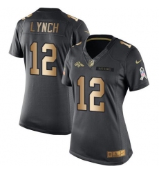 Nike Broncos #12 Paxton Lynch Black Womens Stitched NFL Limited Gold Salute to Service Jersey