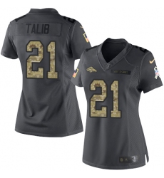Nike Broncos #21 Aqib Talib Black Womens Stitched NFL Limited 2016 Salute to Service Jersey