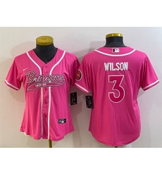 Women Denver Broncos 3 Russell Wilson Pink With Patch Cool Base Stitched Baseball Jersey