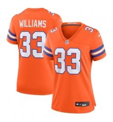 Women Denver Broncos 33 Javonte Williams Orange Mile High Collection 1977 Throwback Stitched Jersey