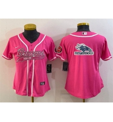 Women Denver Broncos Pink Team Big Logo With Patch Cool Base Stitched Baseball Jersey