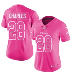 Womens Nike Broncos #28 Jamaal Charles Pink  Stitched NFL Limited Rush Fashion Jersey