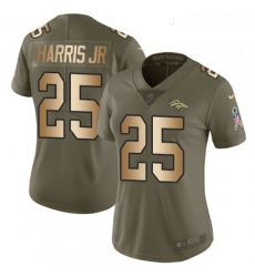 Womens Nike Denver Broncos 25 Chris Harris Jr Limited OliveGold 2017 Salute to Service NFL Jersey