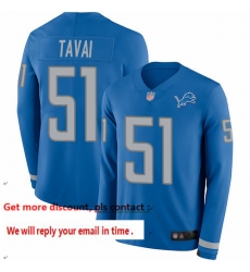 Lions 51 Jahlani Tavai Blue Team Color Men Stitched Football Limited Therma Long Sleeve Jersey