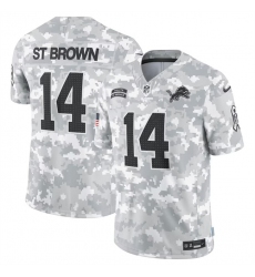 Men Detroit Lions 14 Amon Ra St  Brown 2024 Arctic Camo Salute To Service Limited Stitched Football Jersey